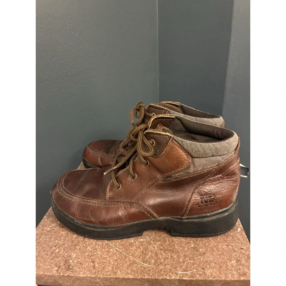 Nunn Bush Men's Brown Leather Waterproof Ankle Boots Moc Toe Laced GUC Size 12